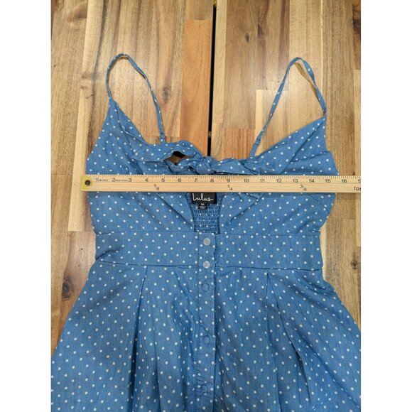 Bonnie Bell Blue and White Polka Dot Midi Flare Dress Size Medium - Picture 9 of 13